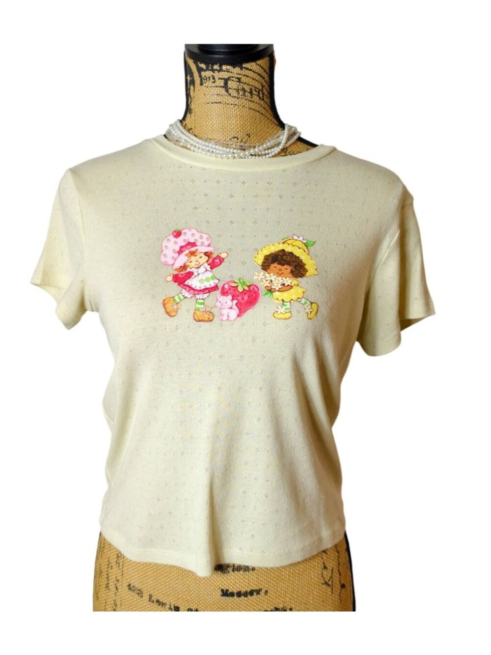 Womens S Strawberry Shortcake Tee Graphic Yellow Eyelet Fandom Cartoon Nostalgia